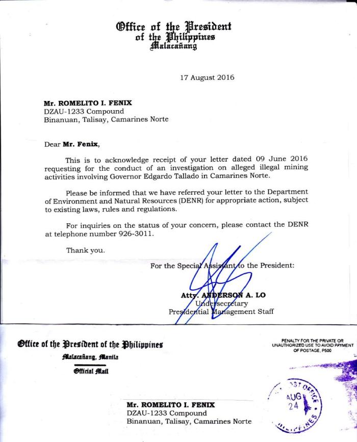 acknowledgement-refferal-of-the-office-of-the-president